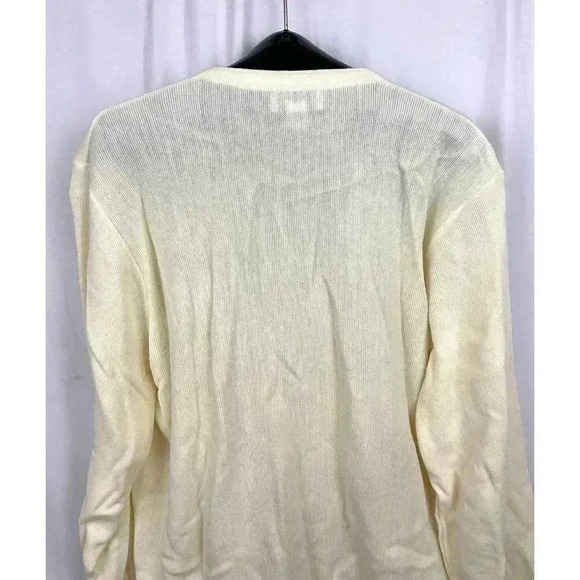 VTG Cream V Neck Cardigan Sweater Men's Large LOGO Grandpa Wear - Picture 9 of 14